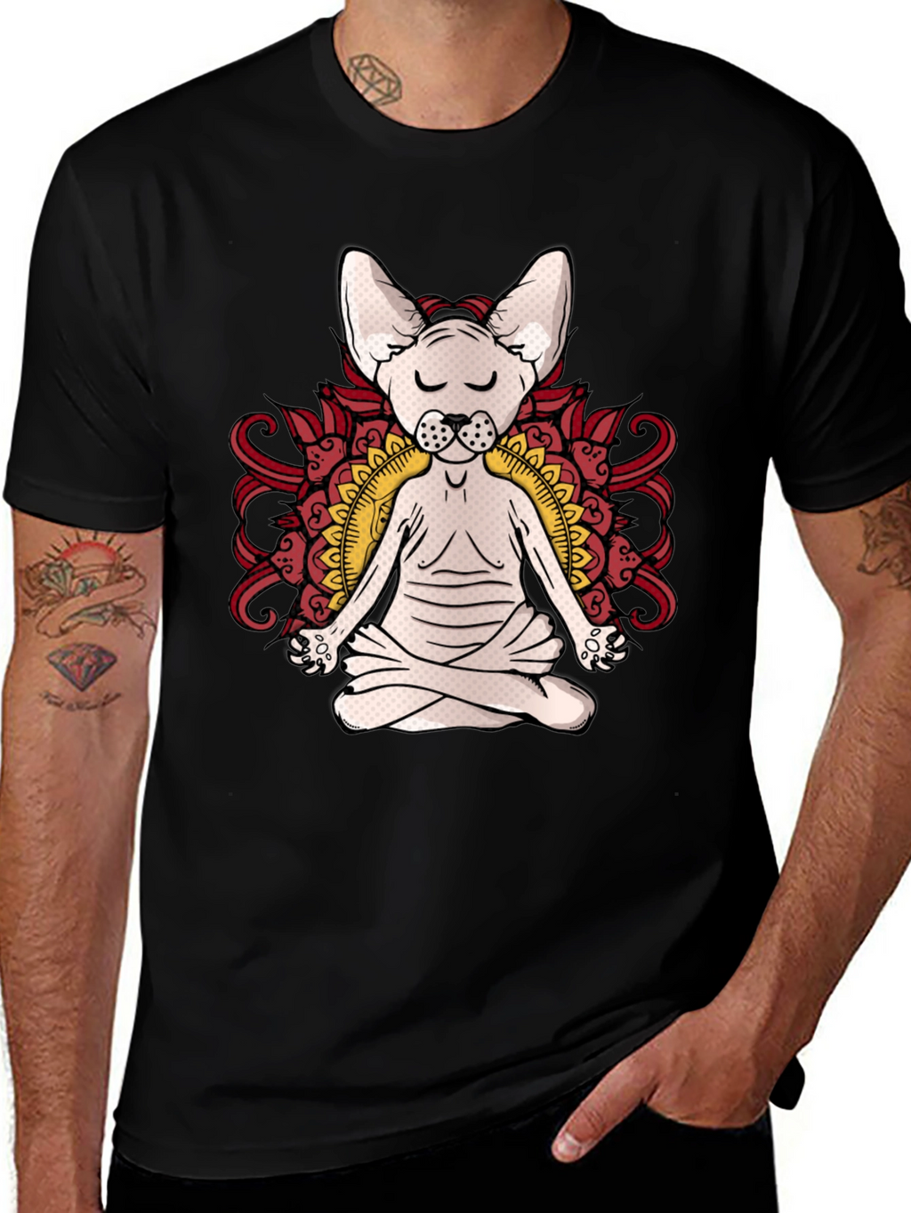 Yoga Cat Tee - Zen Sphynx Mandala T-Shirt