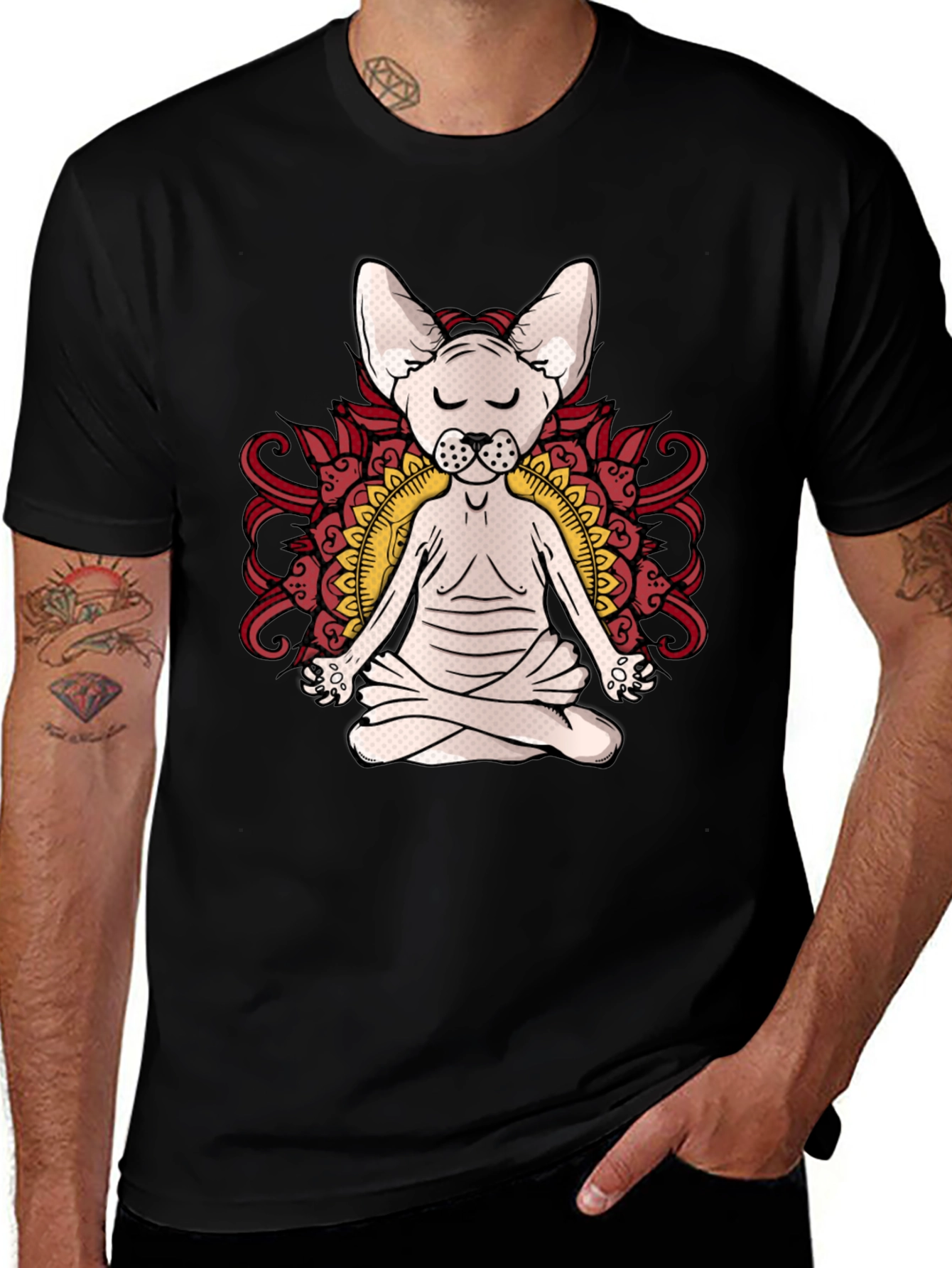 Yoga Cat Tee - Zen Sphynx Mandala T-Shirt