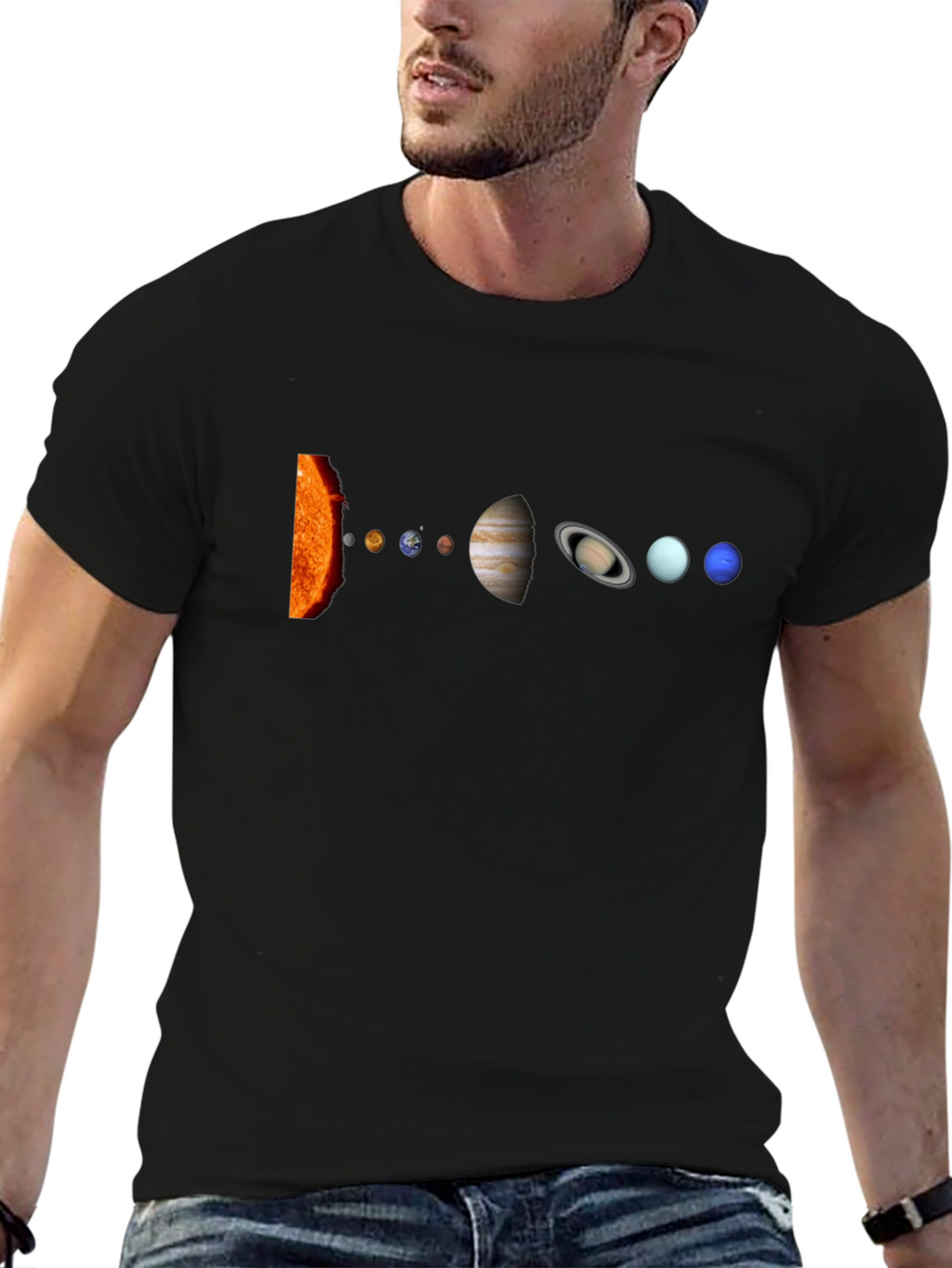 Solar System Graphic Print Black T-Shirt