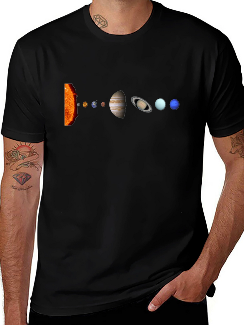 Solar System Graphic Print Black T-Shirt