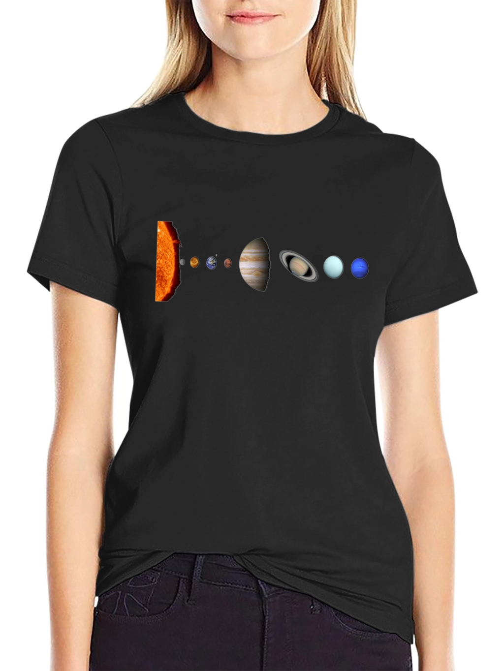 Solar System Graphic Print Black T-Shirt