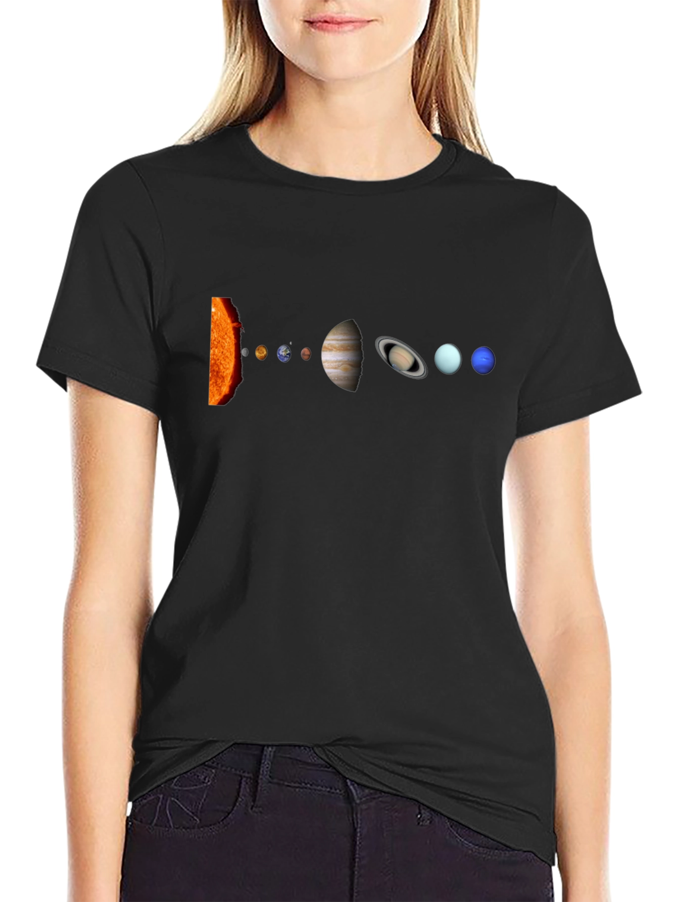 Solar System Graphic Print Black T-Shirt
