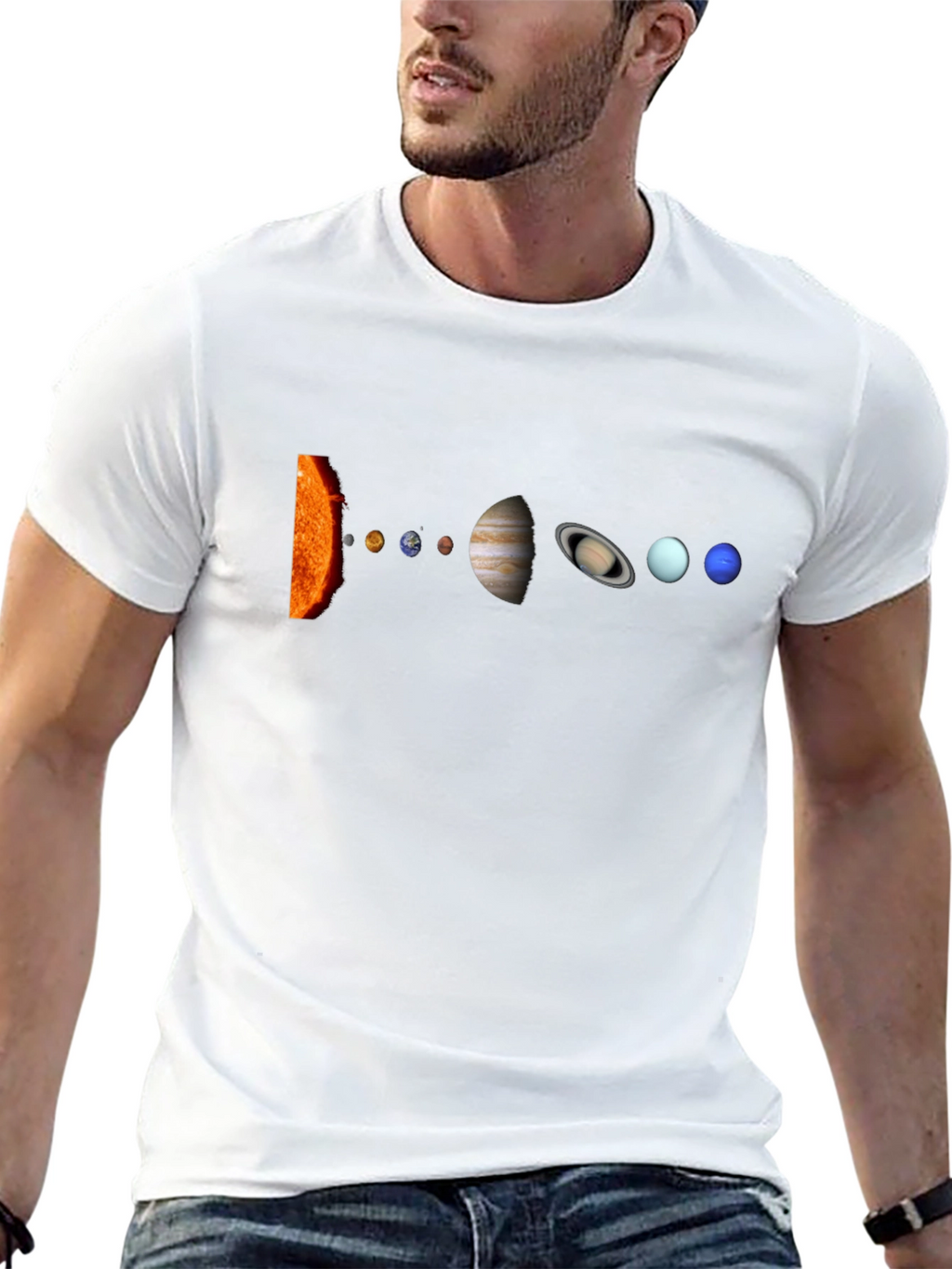 Solar System Graphic Print Black T-Shirt