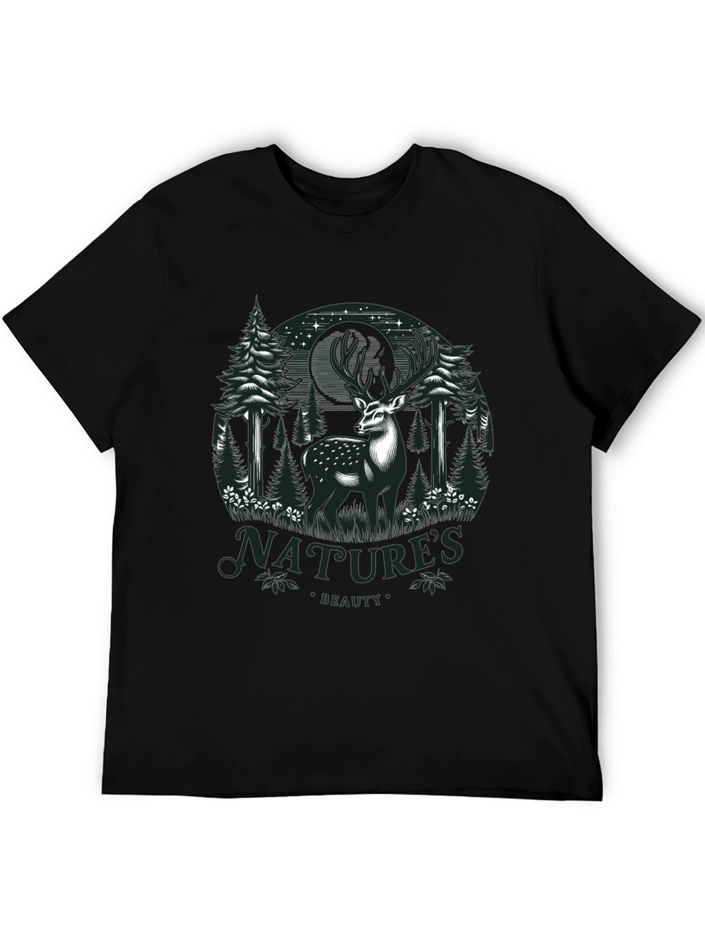 Natures Beauty Deer Graphic Black T-Shirt