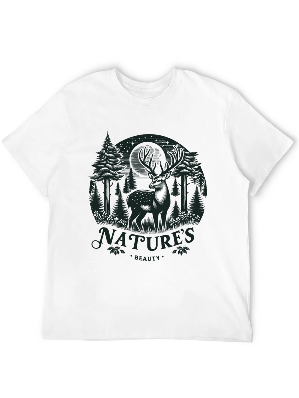 Natures Beauty Deer Graphic Black T-Shirt