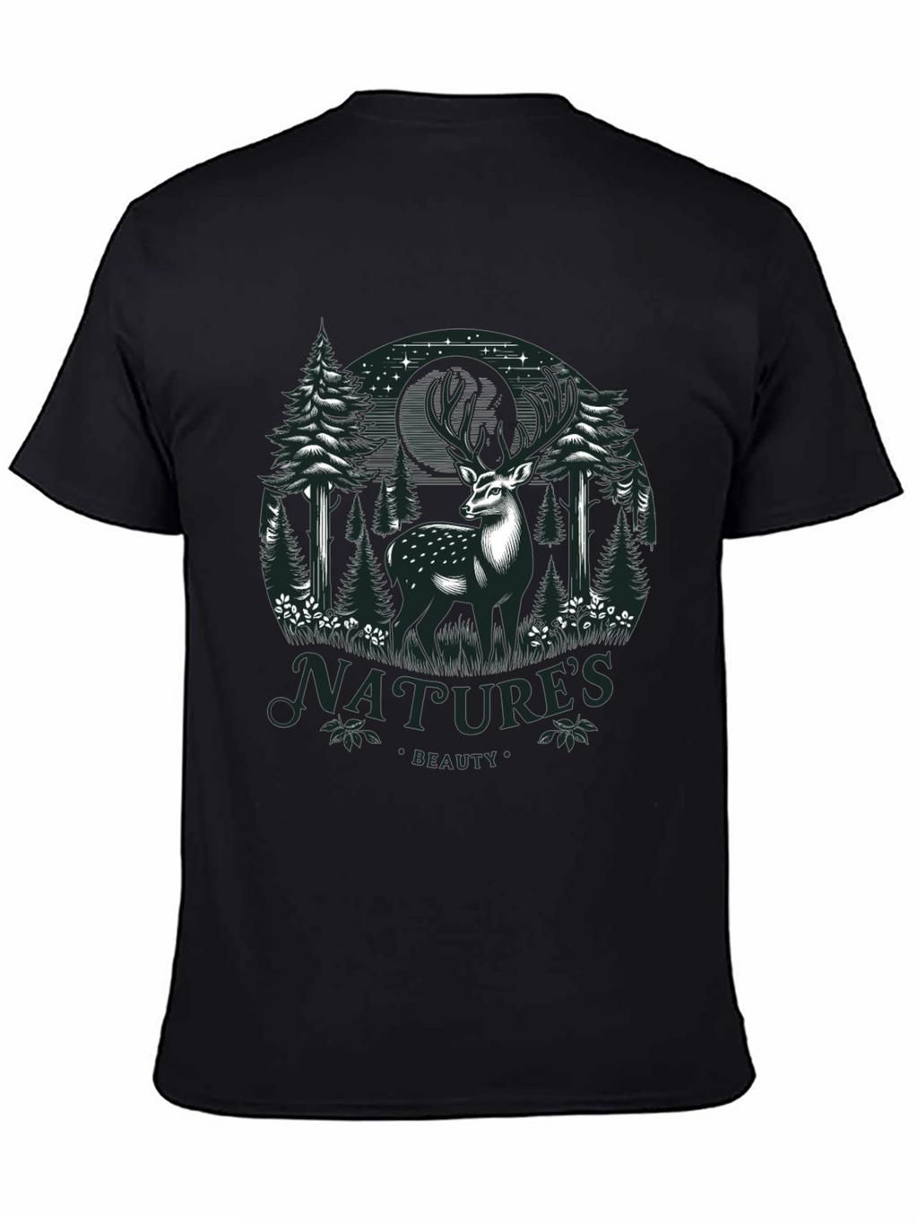 Natures Beauty Deer Graphic Black T-Shirt