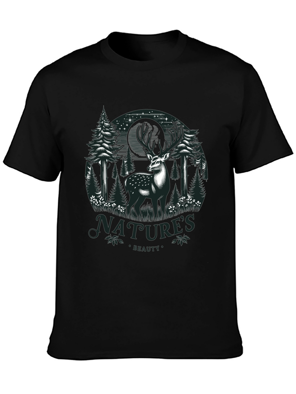 Natures Beauty Deer Graphic Black T-Shirt