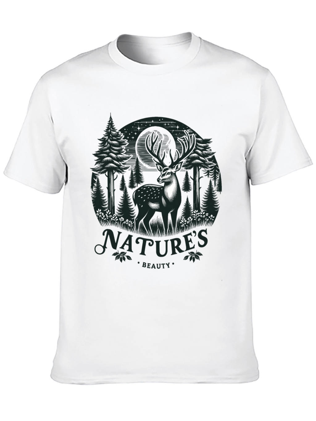 Natures Beauty Deer Graphic Black T-Shirt