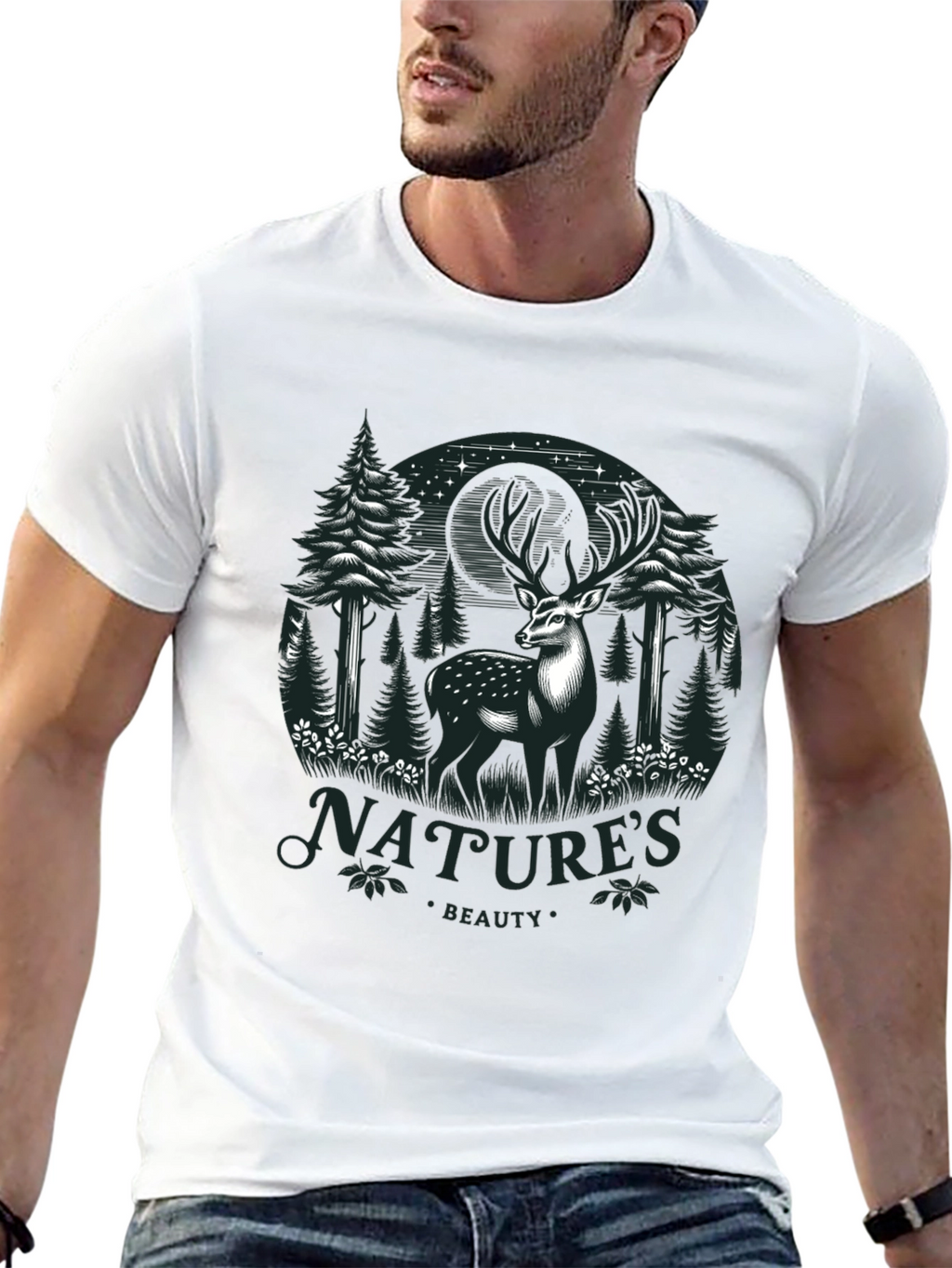 Natures Beauty Deer Graphic Black T-Shirt
