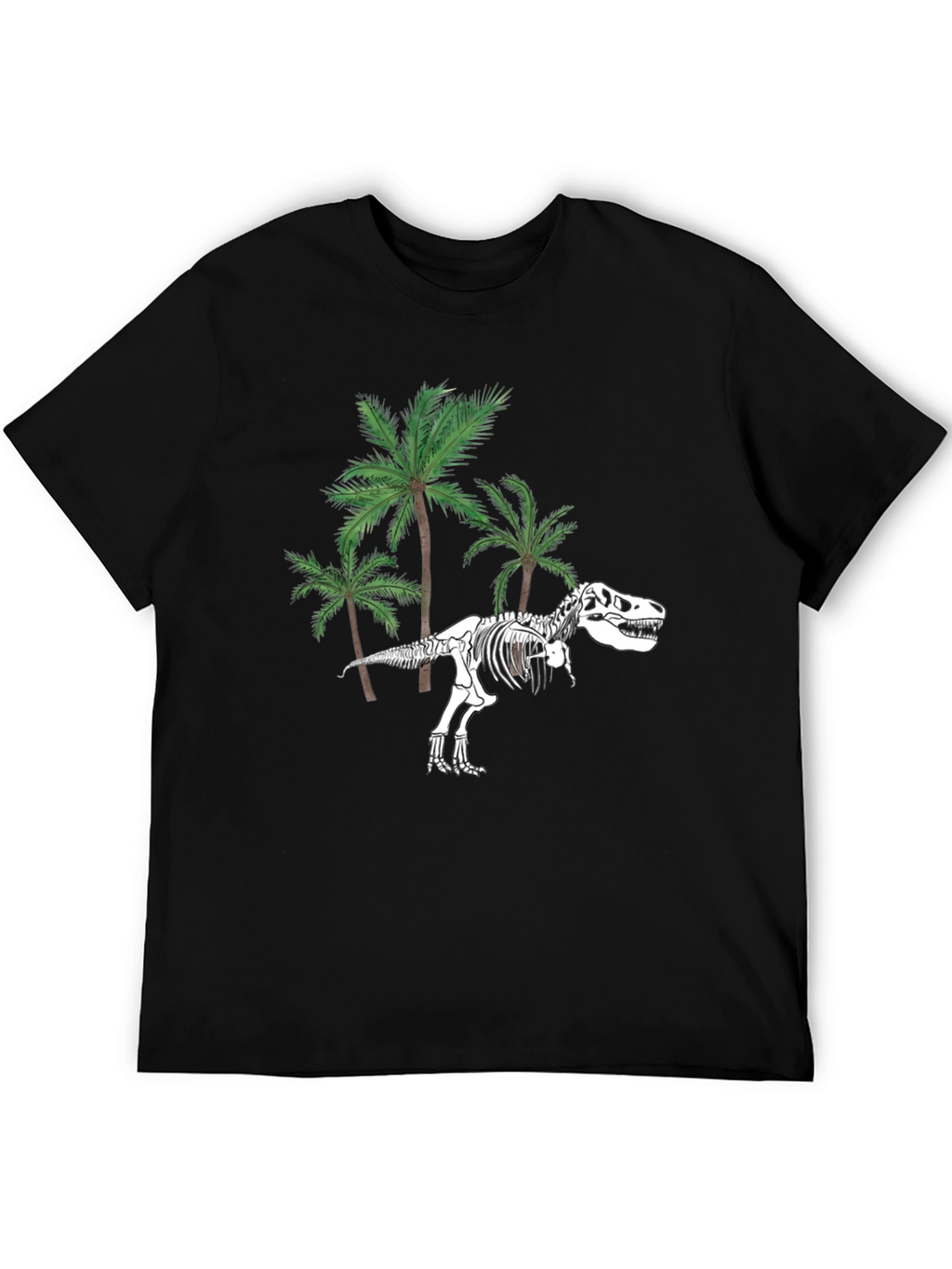 Dino Skeleton & Palm Trees Graphic Tee - Black