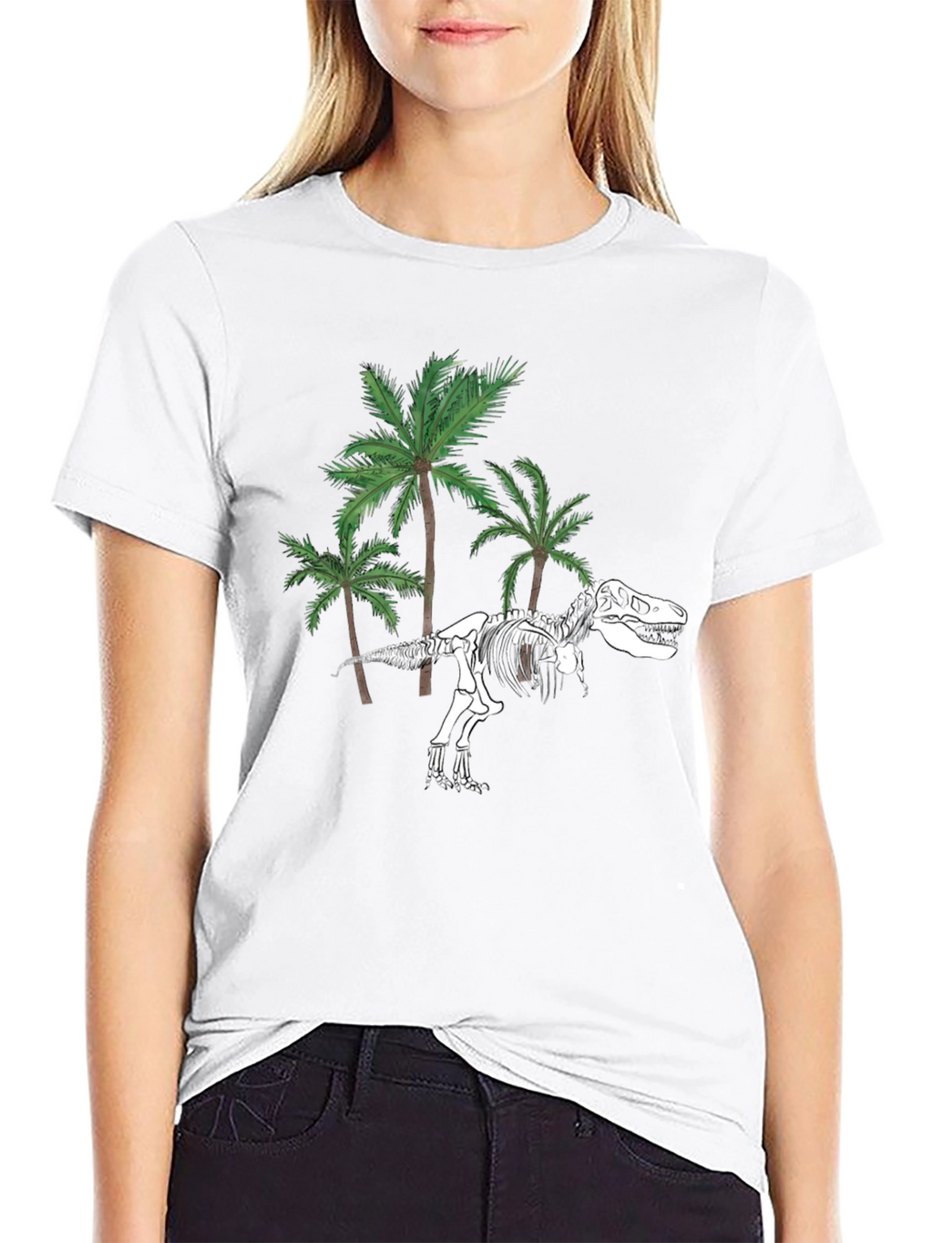 Dino Skeleton & Palm Trees Graphic Tee - Black