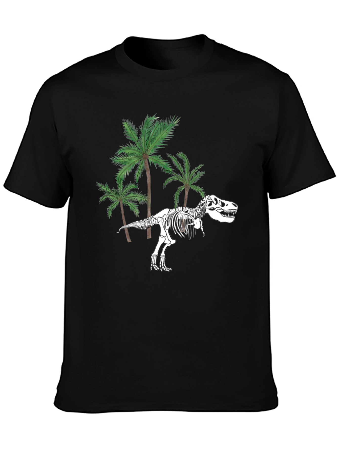 Dino Skeleton & Palm Trees Graphic Tee - Black