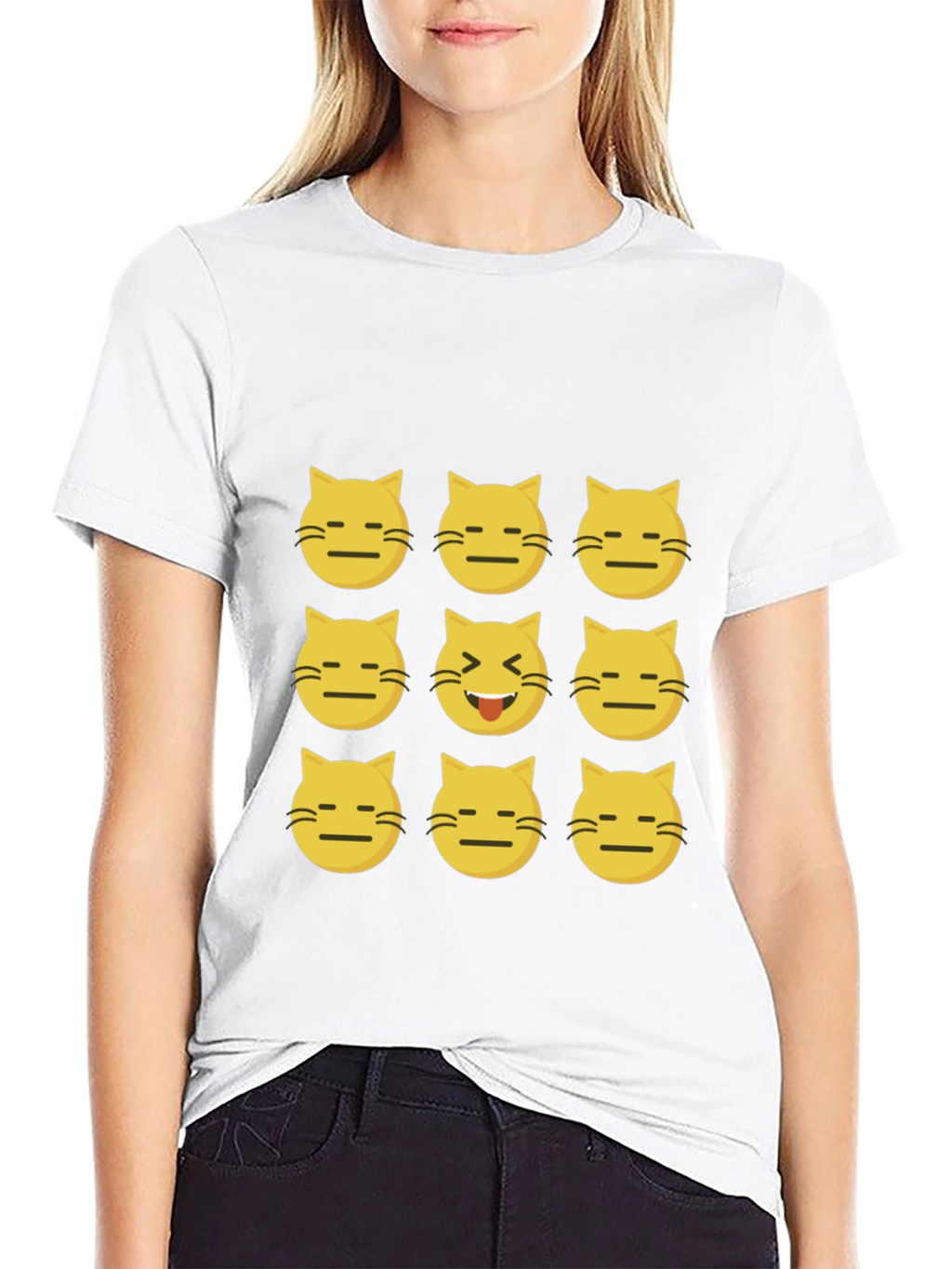 Emoji Cat Black T-Shirt