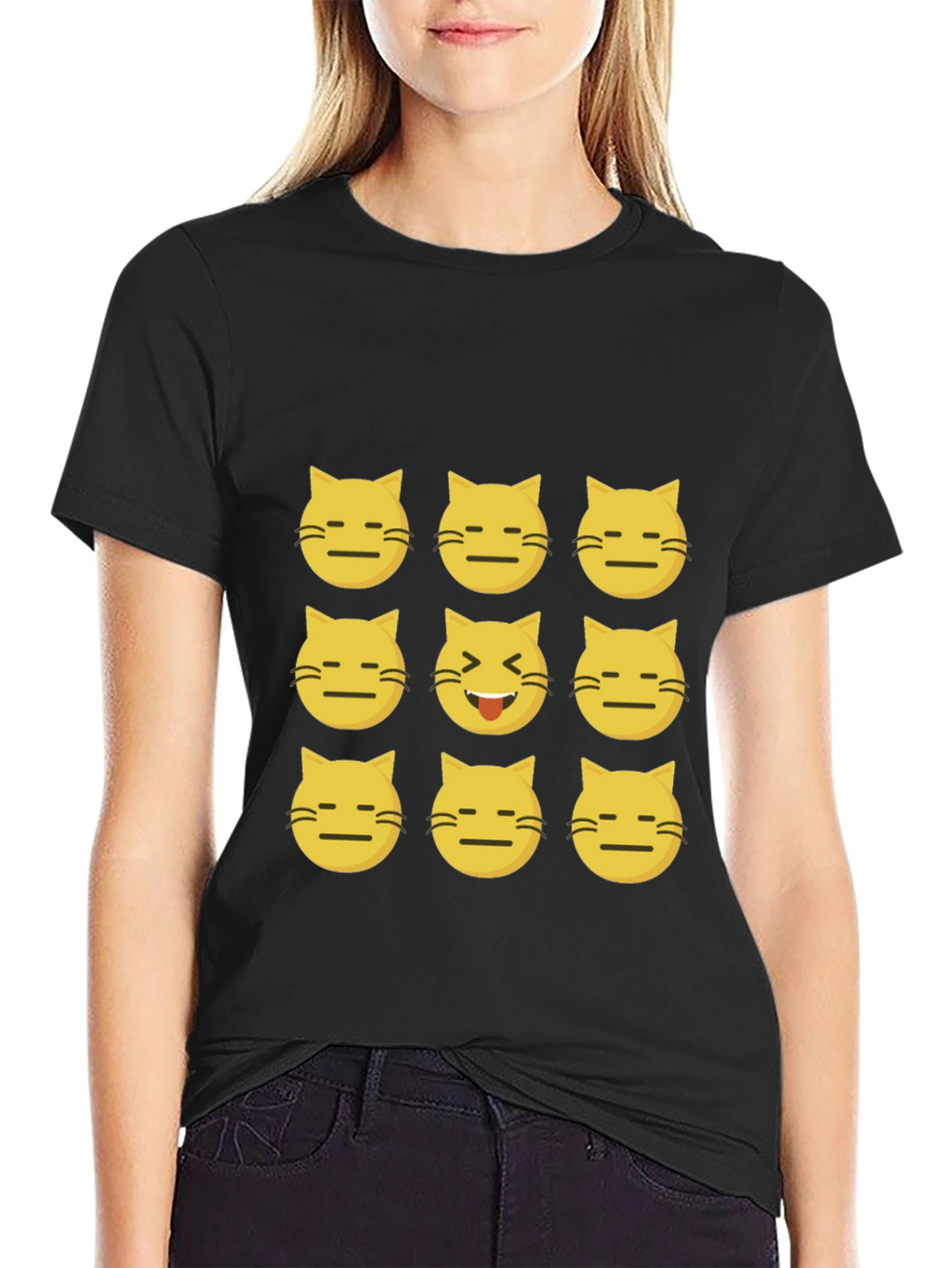 Emoji Cat Black T-Shirt