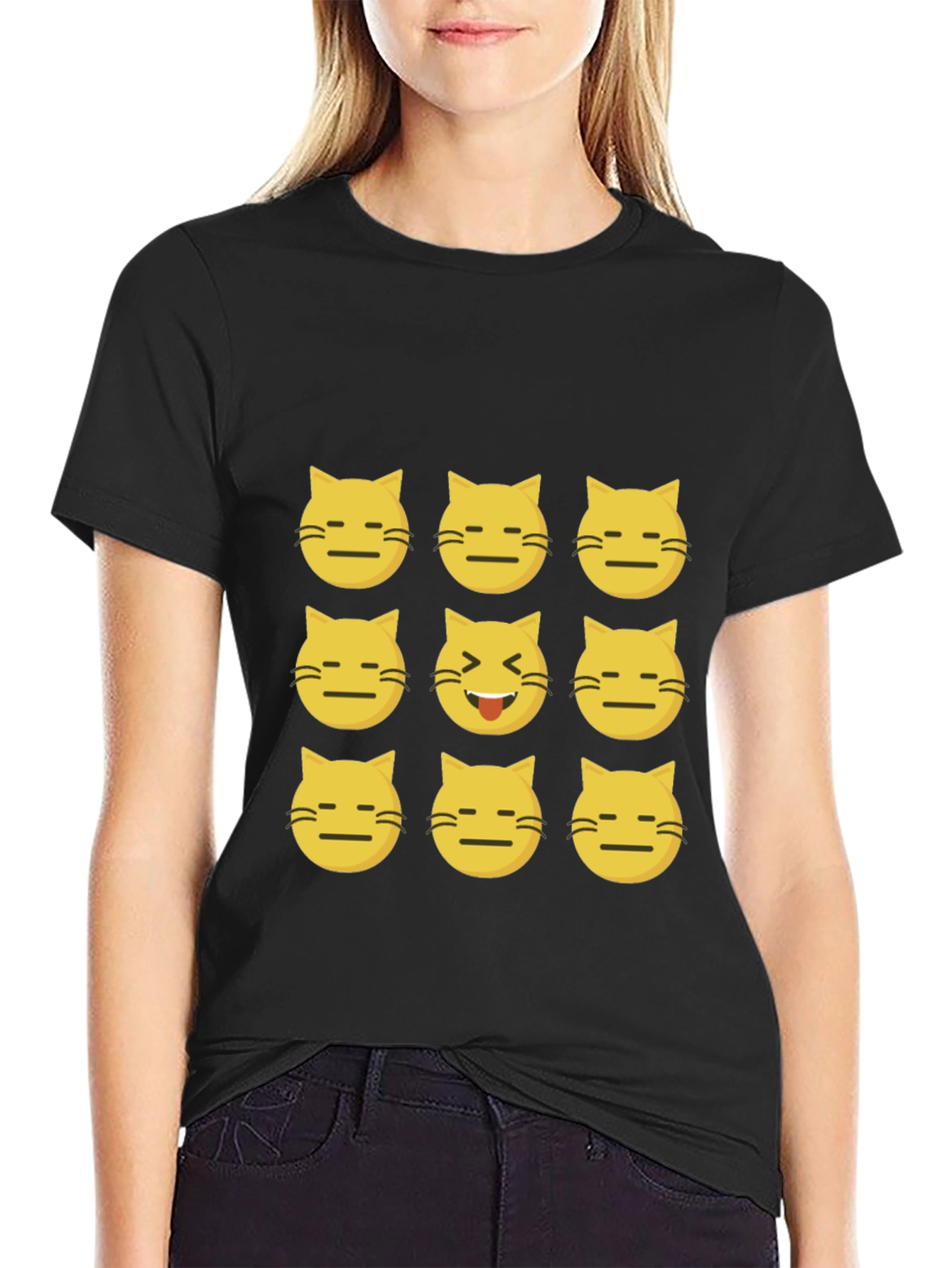 Emoji Cat Black T-Shirt