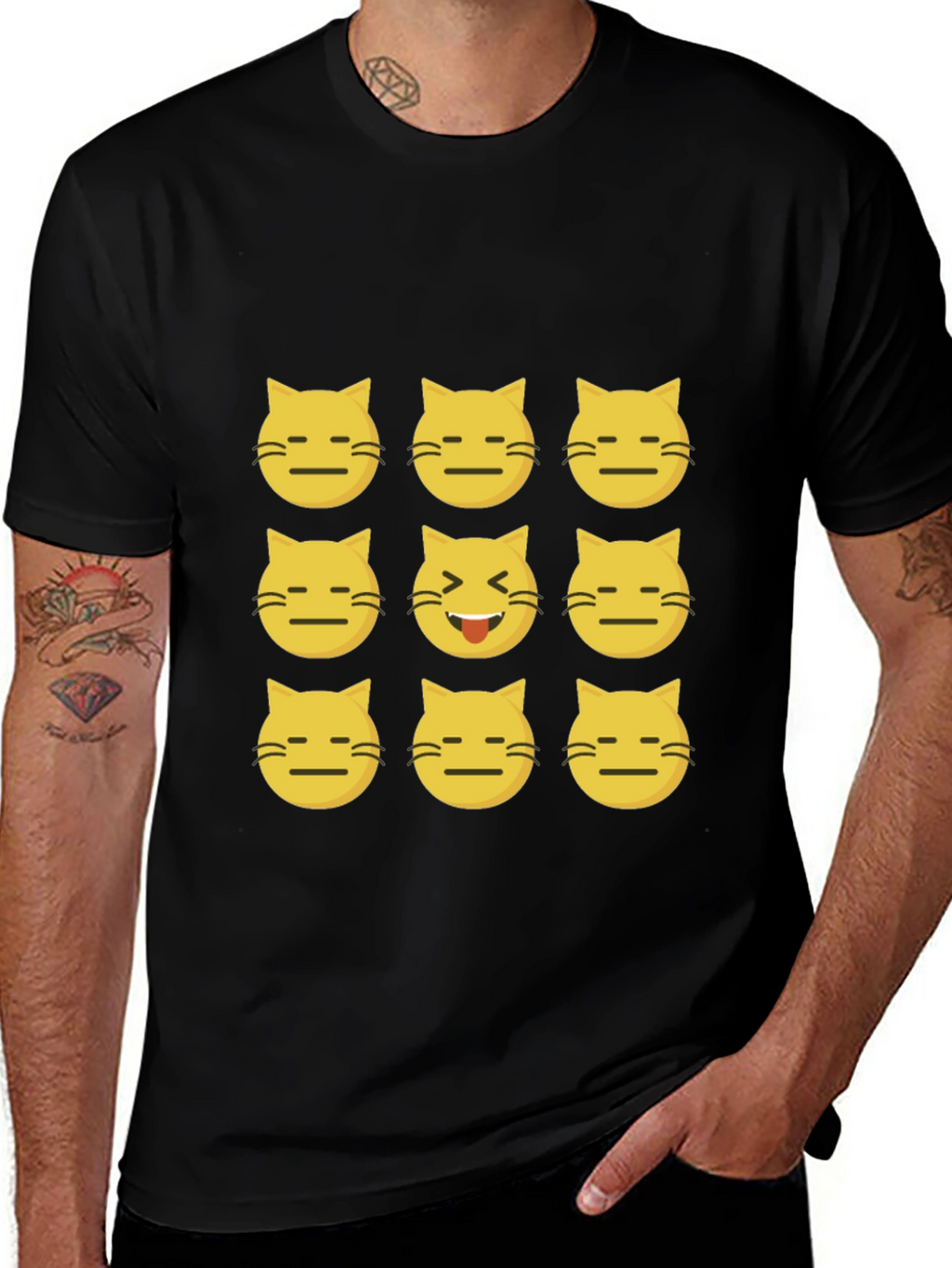 Emoji Cat Black T-Shirt