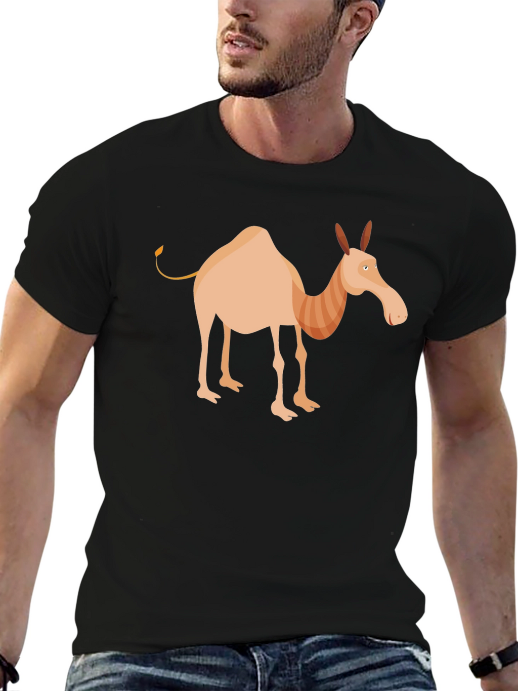 Cartoon Camel Graphic Tee - Unisex Black T-Shirt