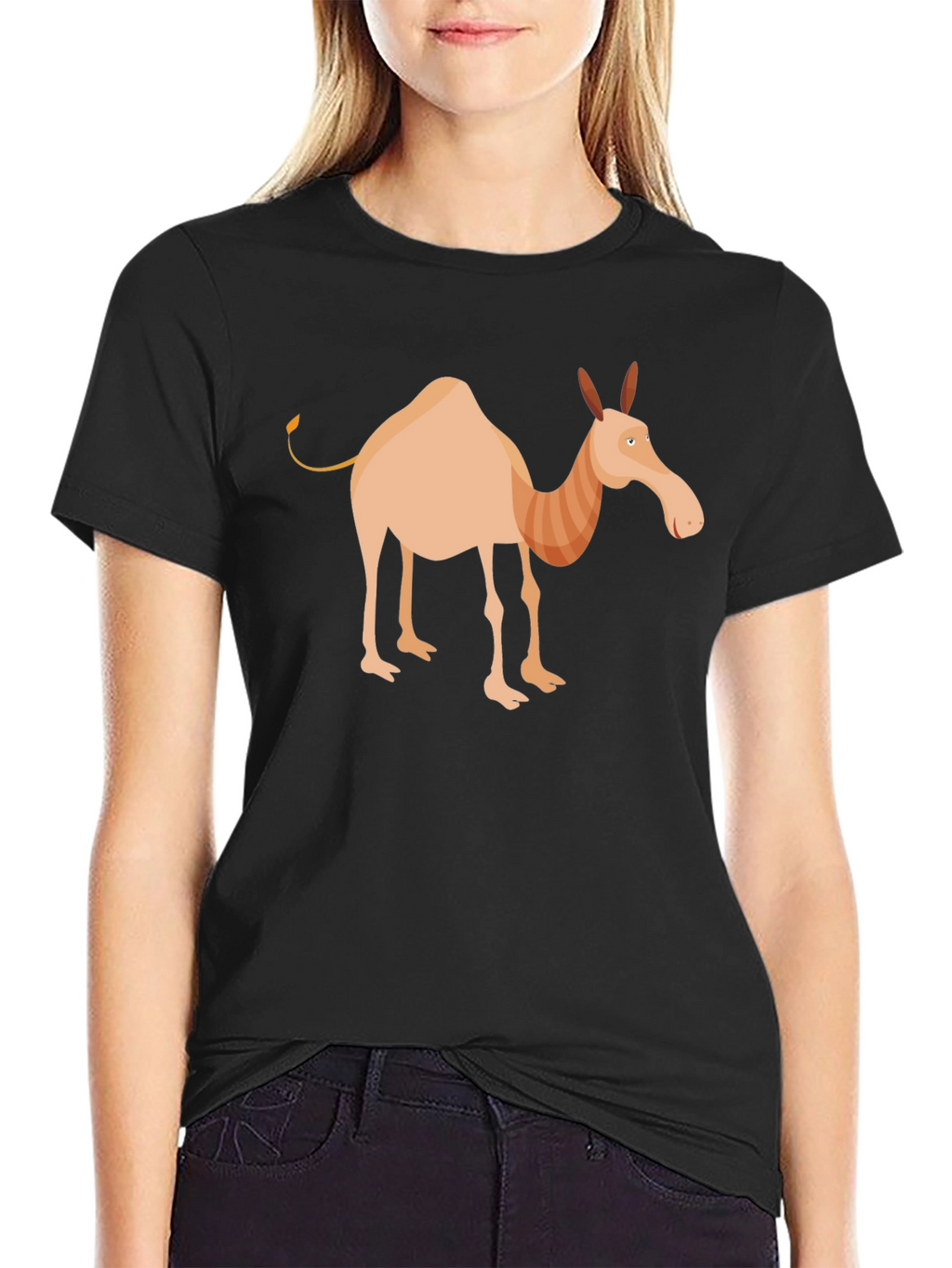 Cartoon Camel Graphic Tee - Unisex Black T-Shirt