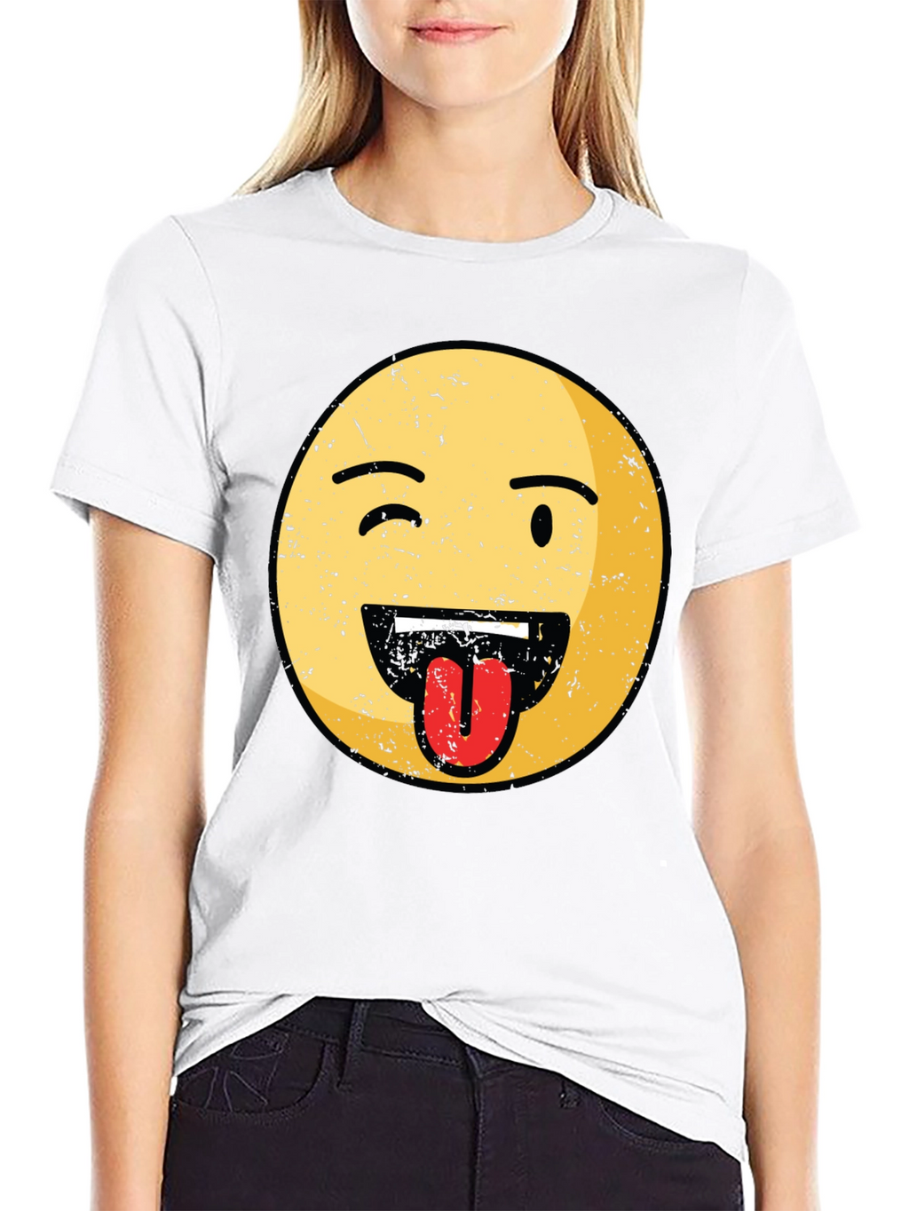 Winking Emoji Tongue Out Graphic Tee - Black