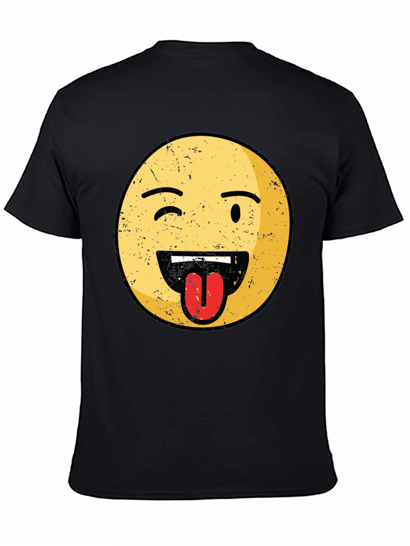 Winking Emoji Tongue Out Graphic Tee - Black