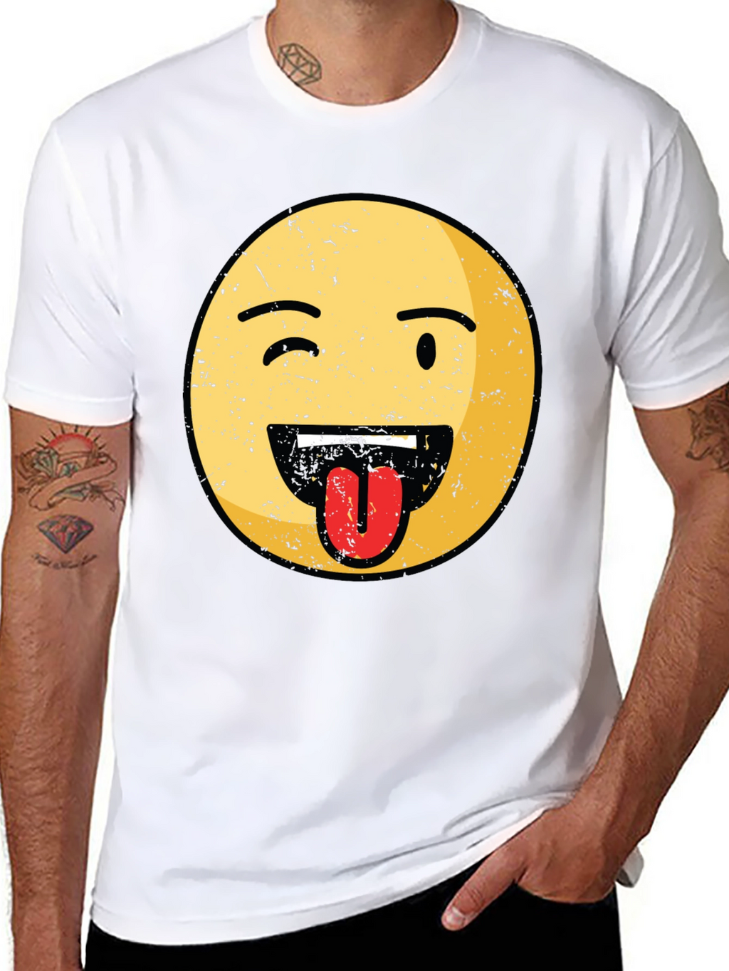 Winking Emoji Tongue Out Graphic Tee - Black