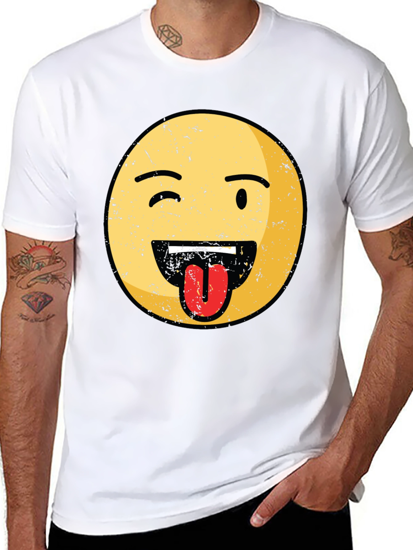 Winking Emoji Tongue Out Graphic Tee - Black