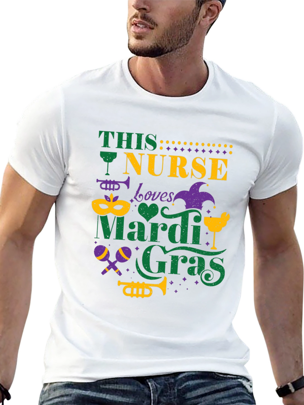 Nurse Loves Mardi Gras T-Shirt - Fun Festive Tee