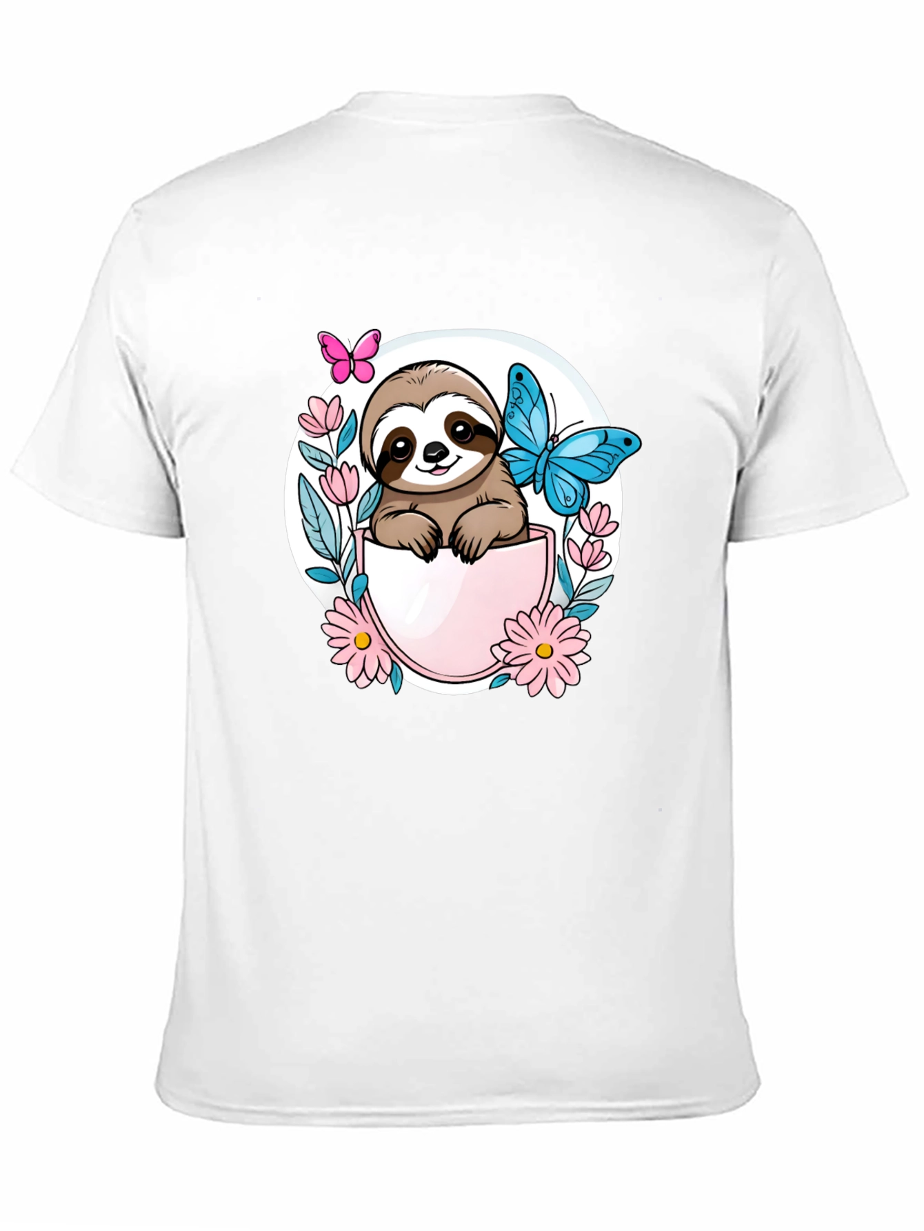 Cute Sloth Butterfly Flower Graphic Tee