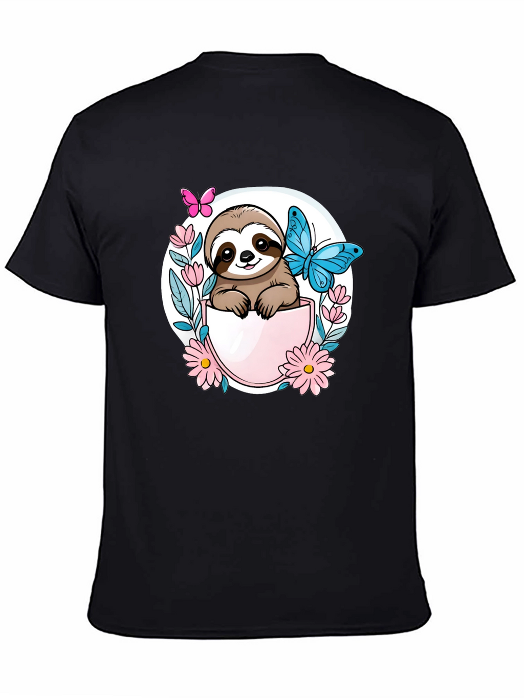Cute Sloth Butterfly Flower Graphic Tee