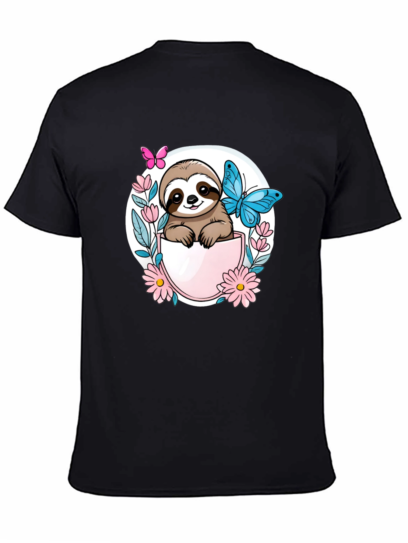 Cute Sloth Butterfly Flower Graphic Tee