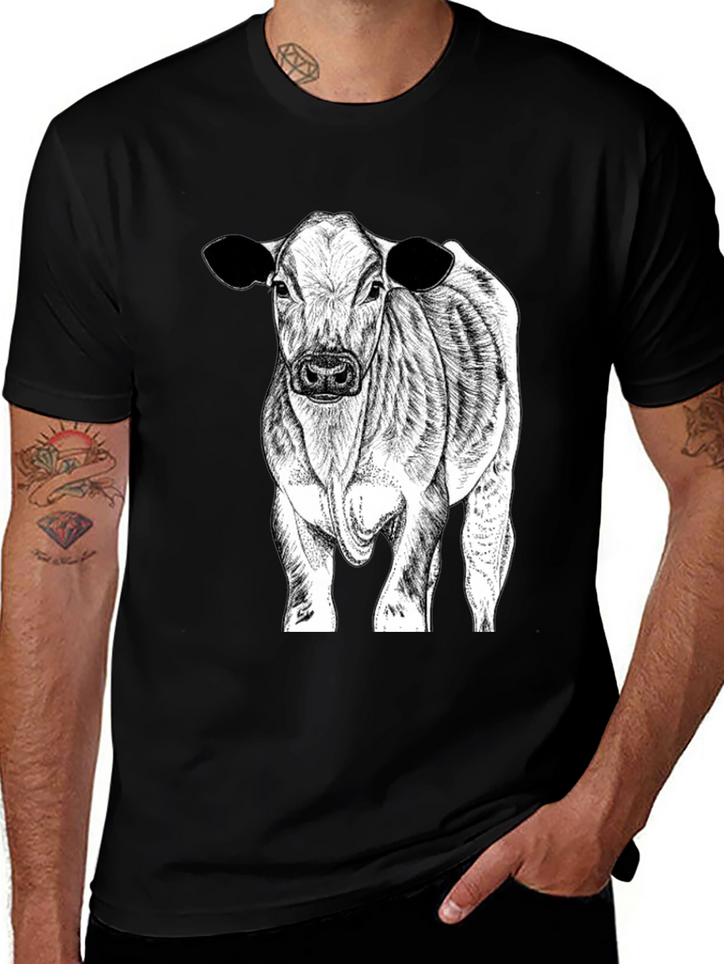 Cow Graphic Tee - Black Cotton Blend