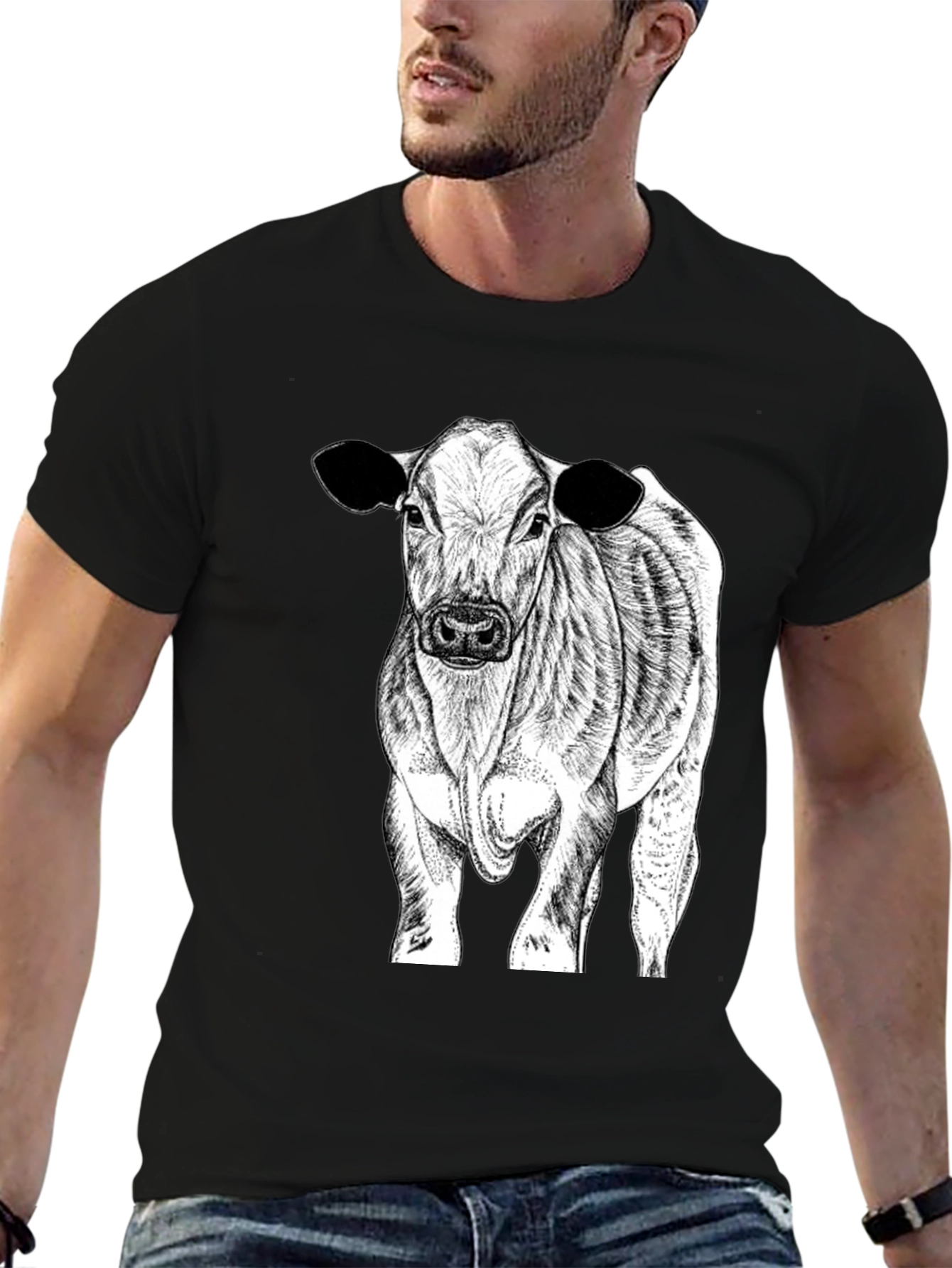 Cow Graphic Tee - Black Cotton Blend