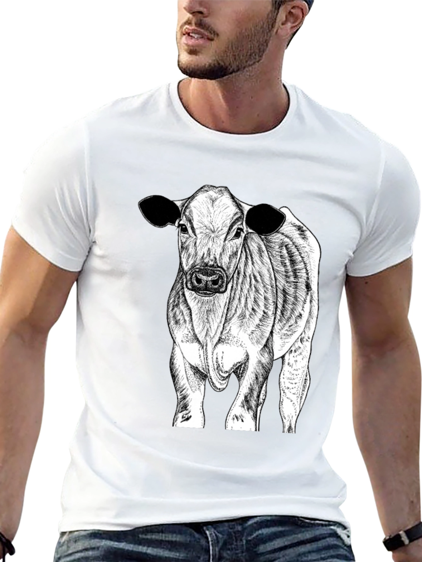 Cow Graphic Tee - Black Cotton Blend