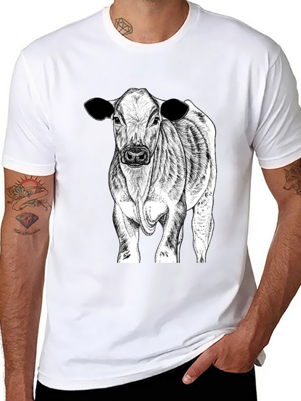 Cow Graphic Tee - Black Cotton Blend