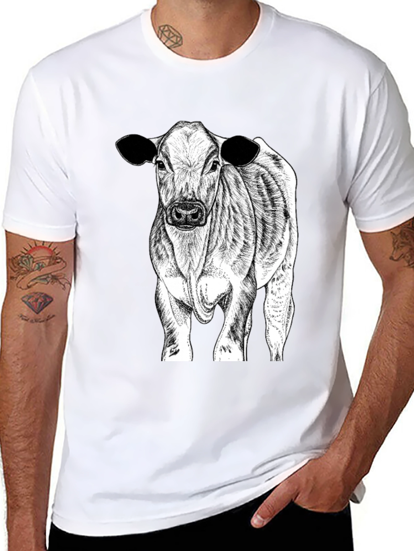 Cow Graphic Tee - Black Cotton Blend