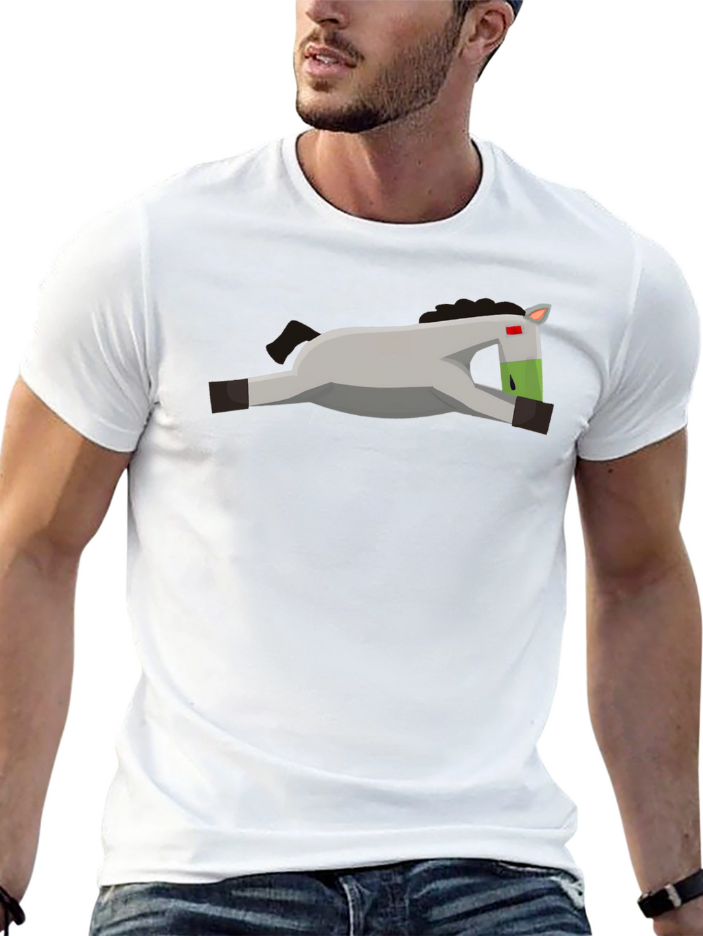 Geometric Horse Graphic Tee - Casual Black T-Shirt