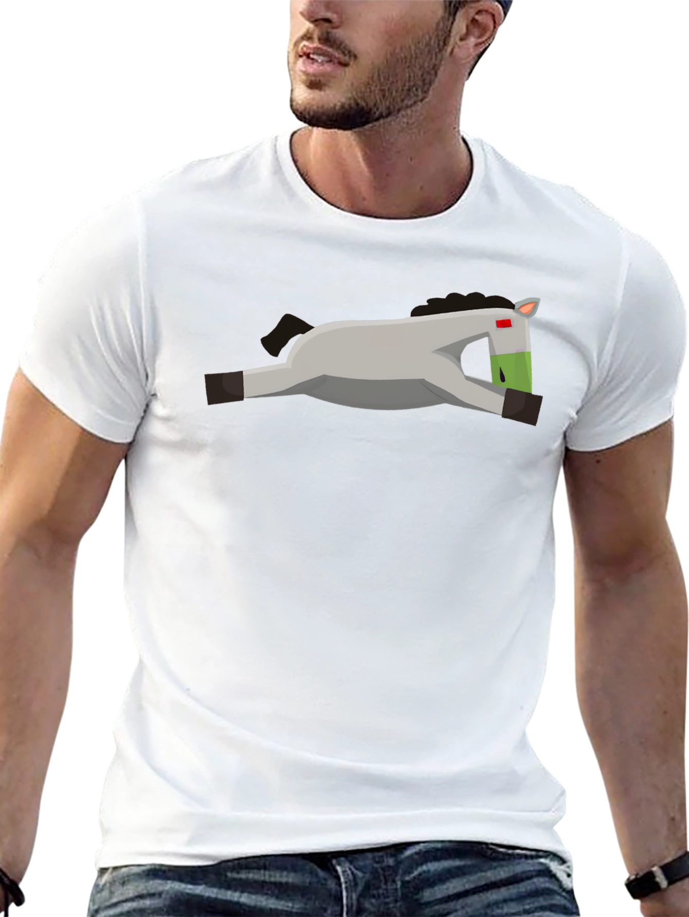 Geometric Horse Graphic Tee - Casual Black T-Shirt