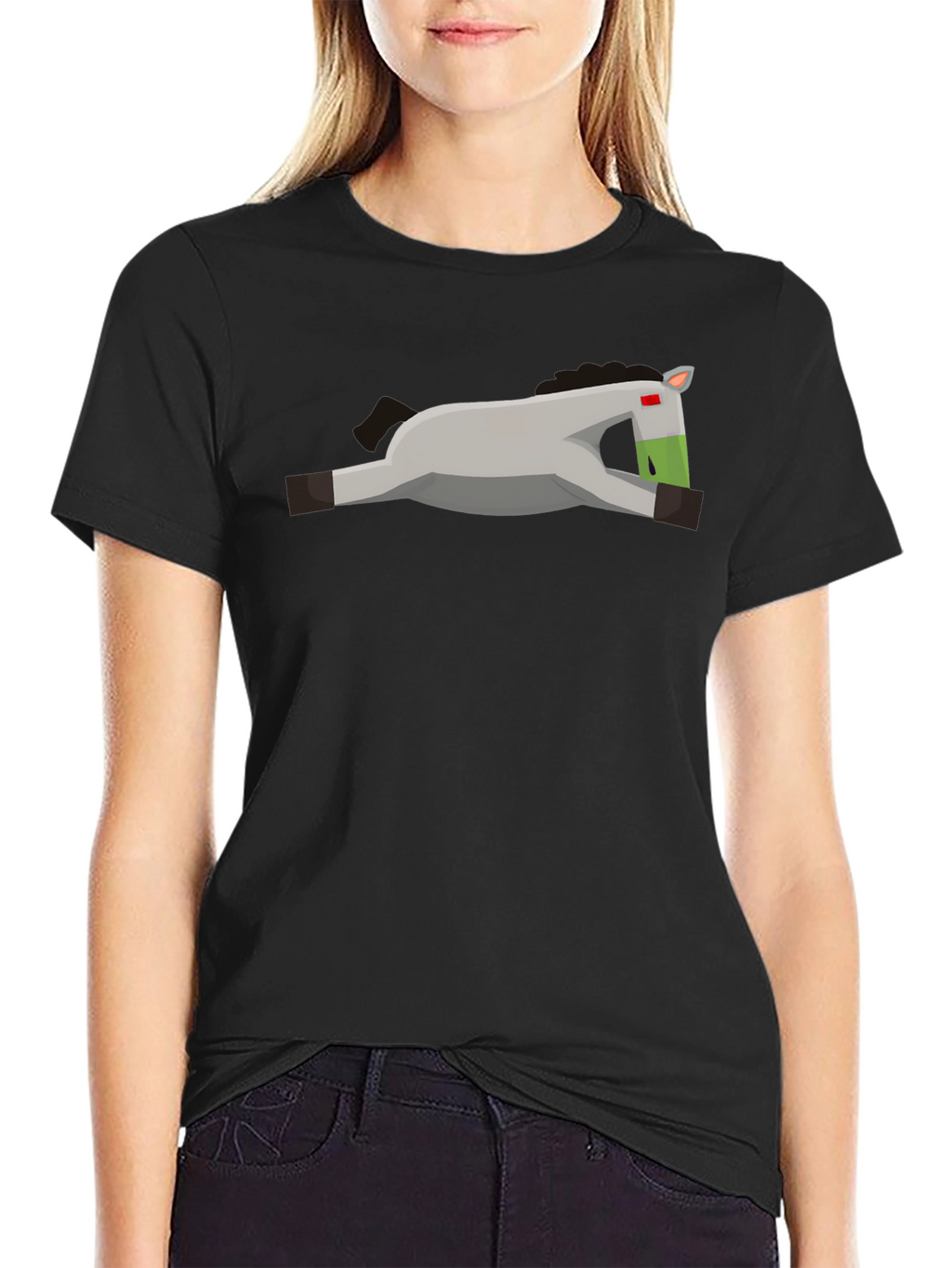 Geometric Horse Graphic Tee - Casual Black T-Shirt