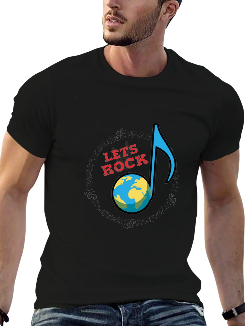 Lets Rock Planet Earth Graphic T-Shirt - Black