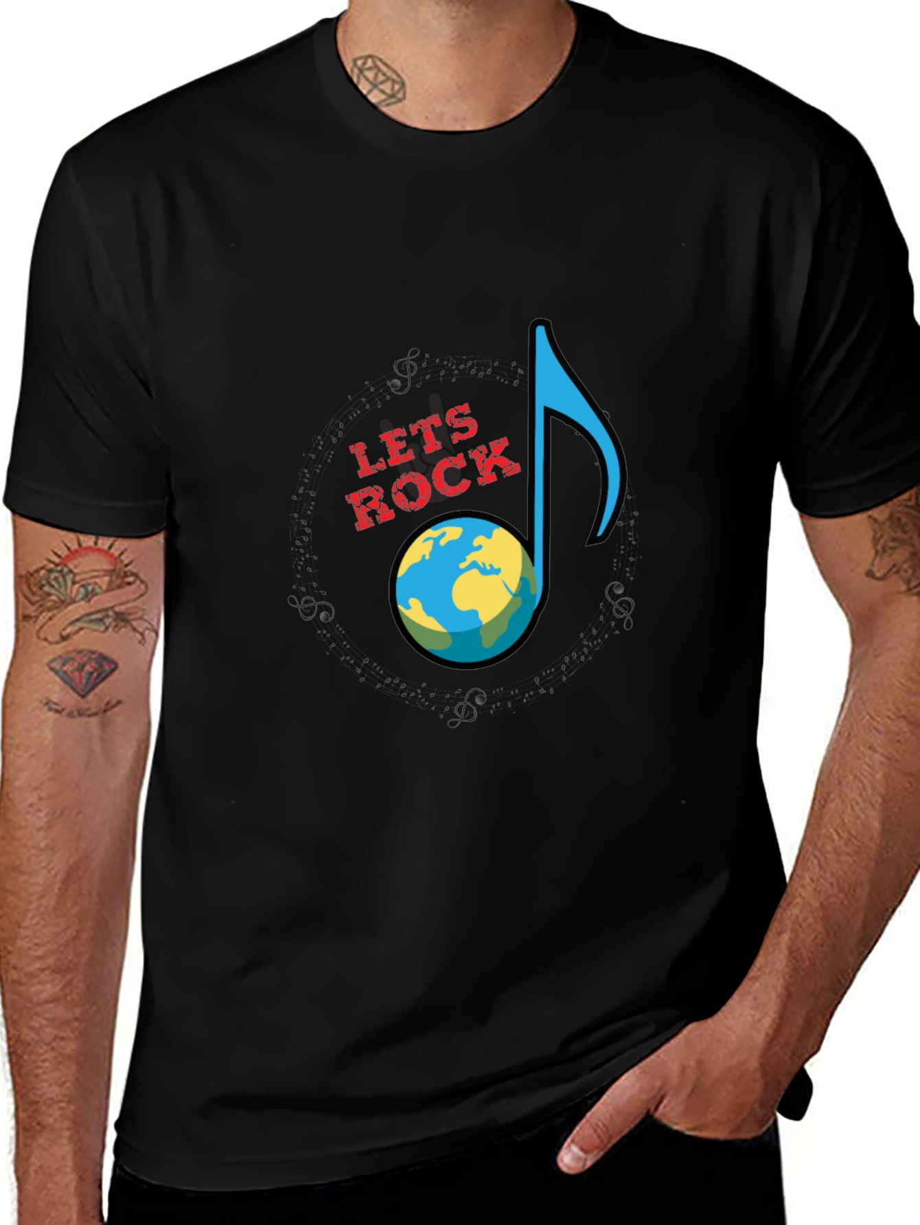Lets Rock Planet Earth Graphic T-Shirt - Black