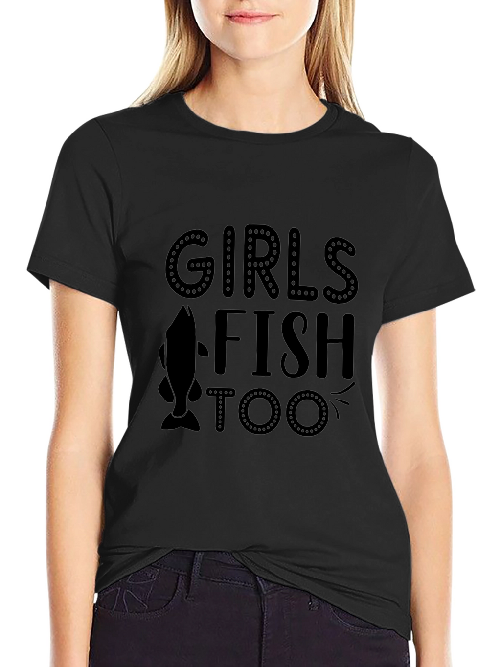 Girls Fish Too Black Graphic Tee