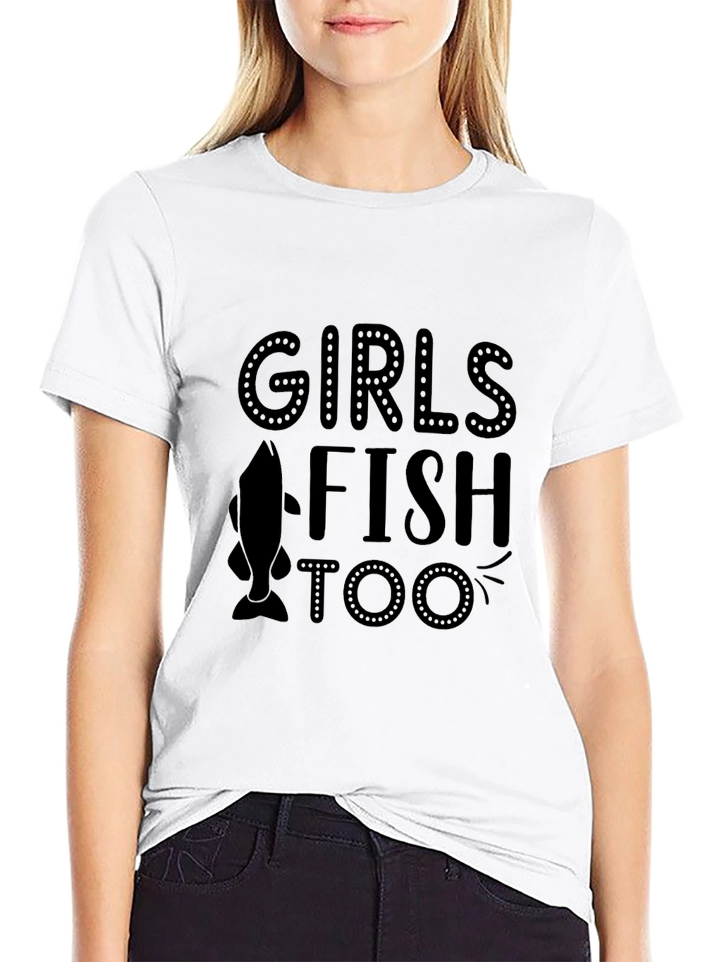 Girls Fish Too Black Graphic Tee