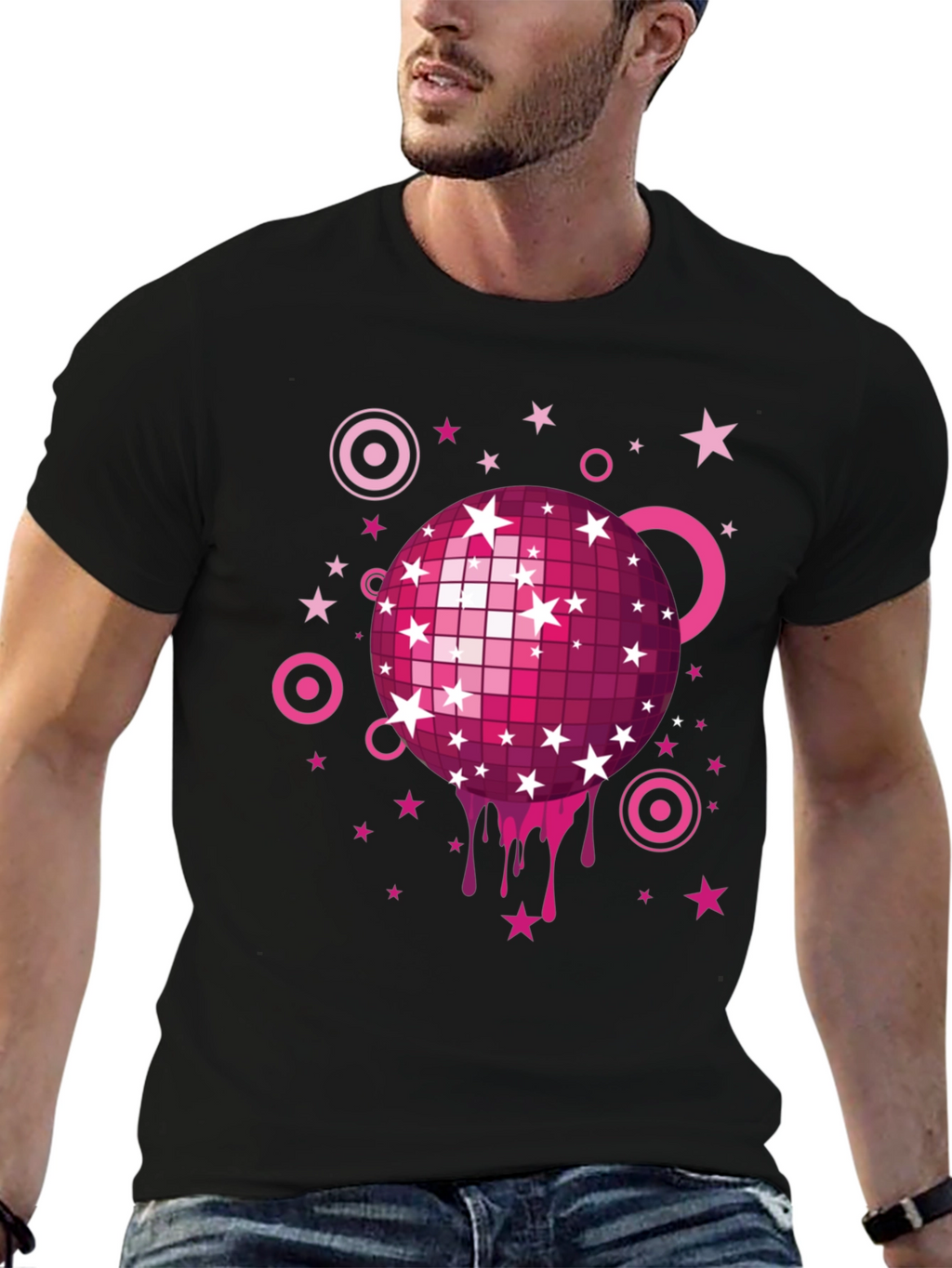 Retro Disco Ball Graphic Tee - Mens Black T-Shirt