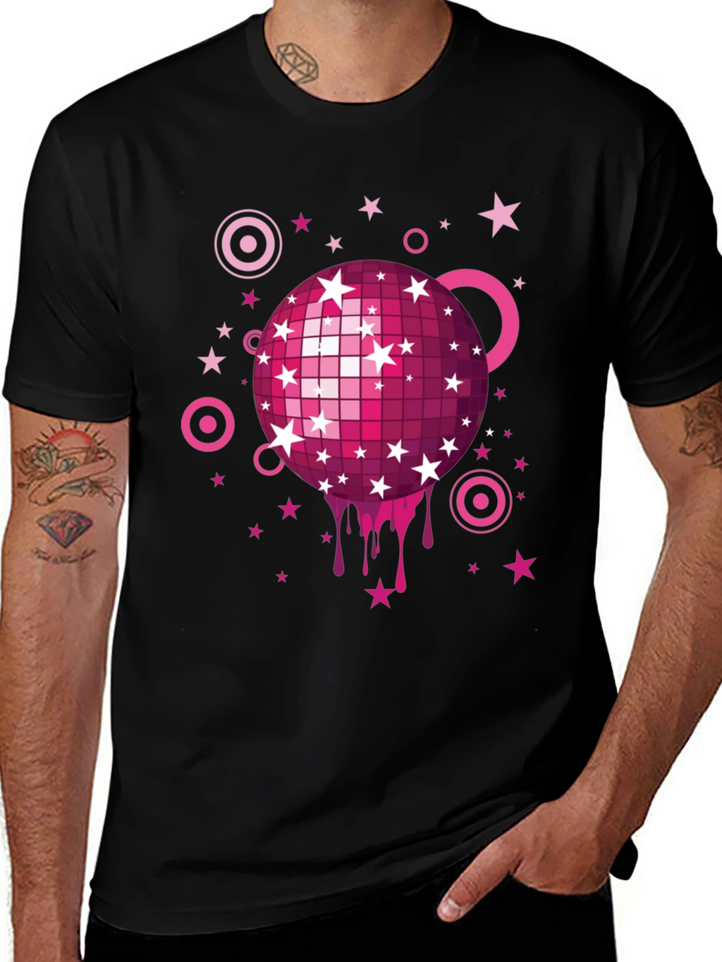 Retro Disco Ball Graphic Tee - Mens Black T-Shirt