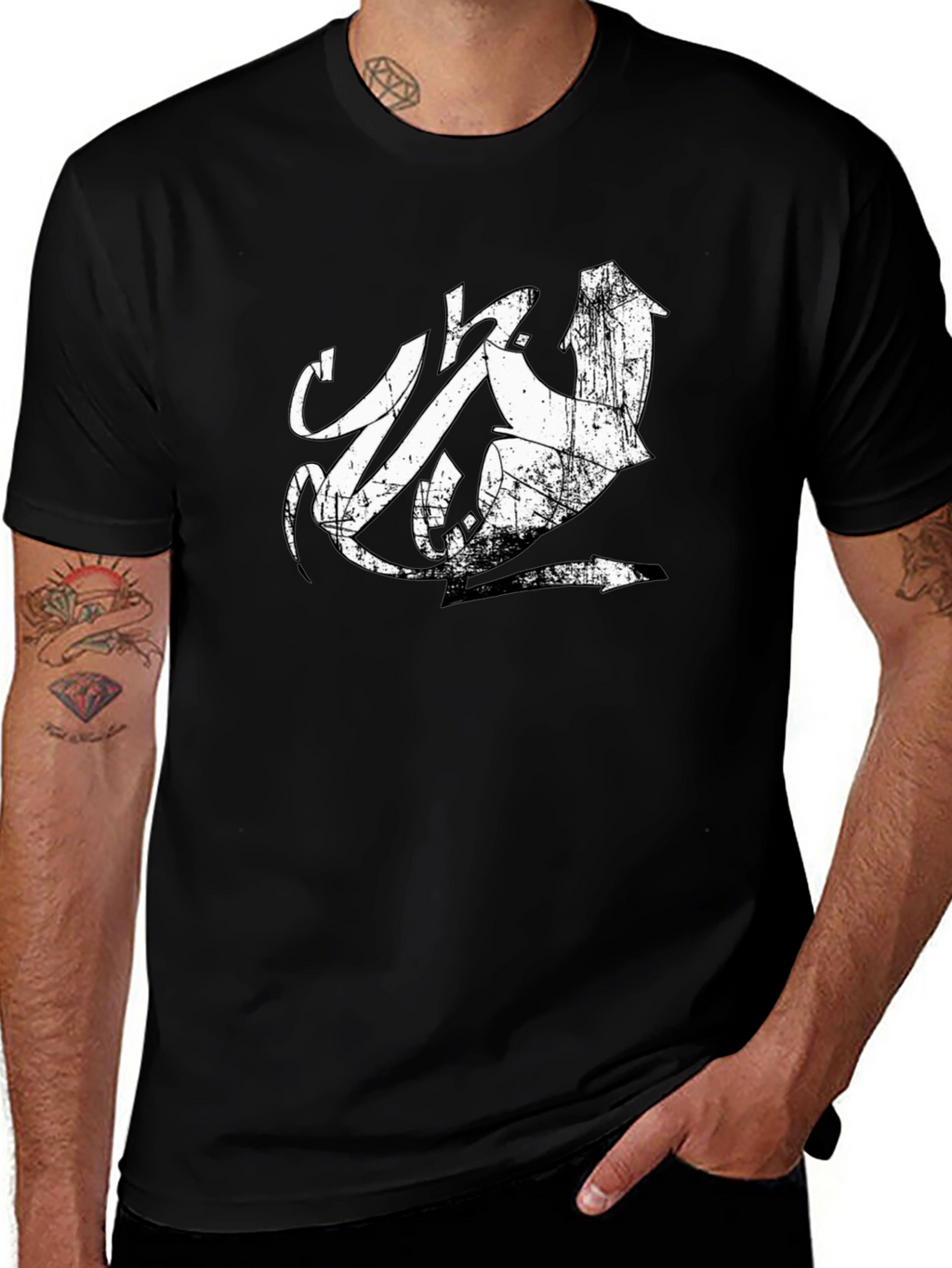 Distressed Urban Graphic Tee - Black