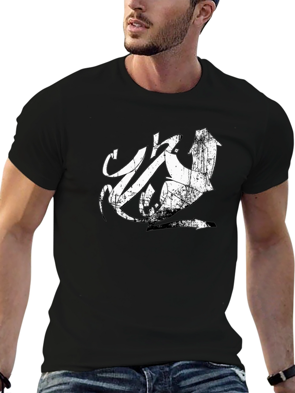 Distressed Urban Graphic Tee - Black