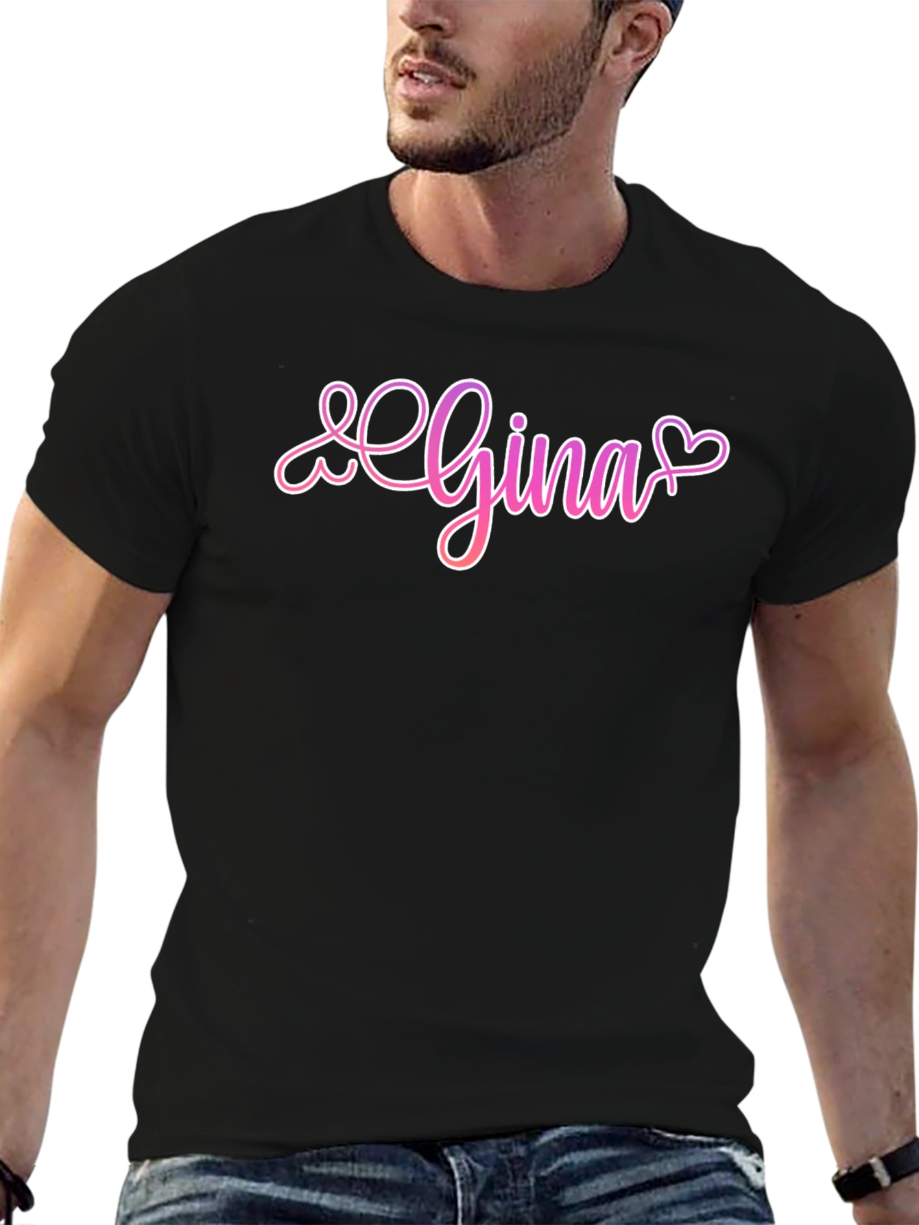 Gina Heart Script Black T-Shirt